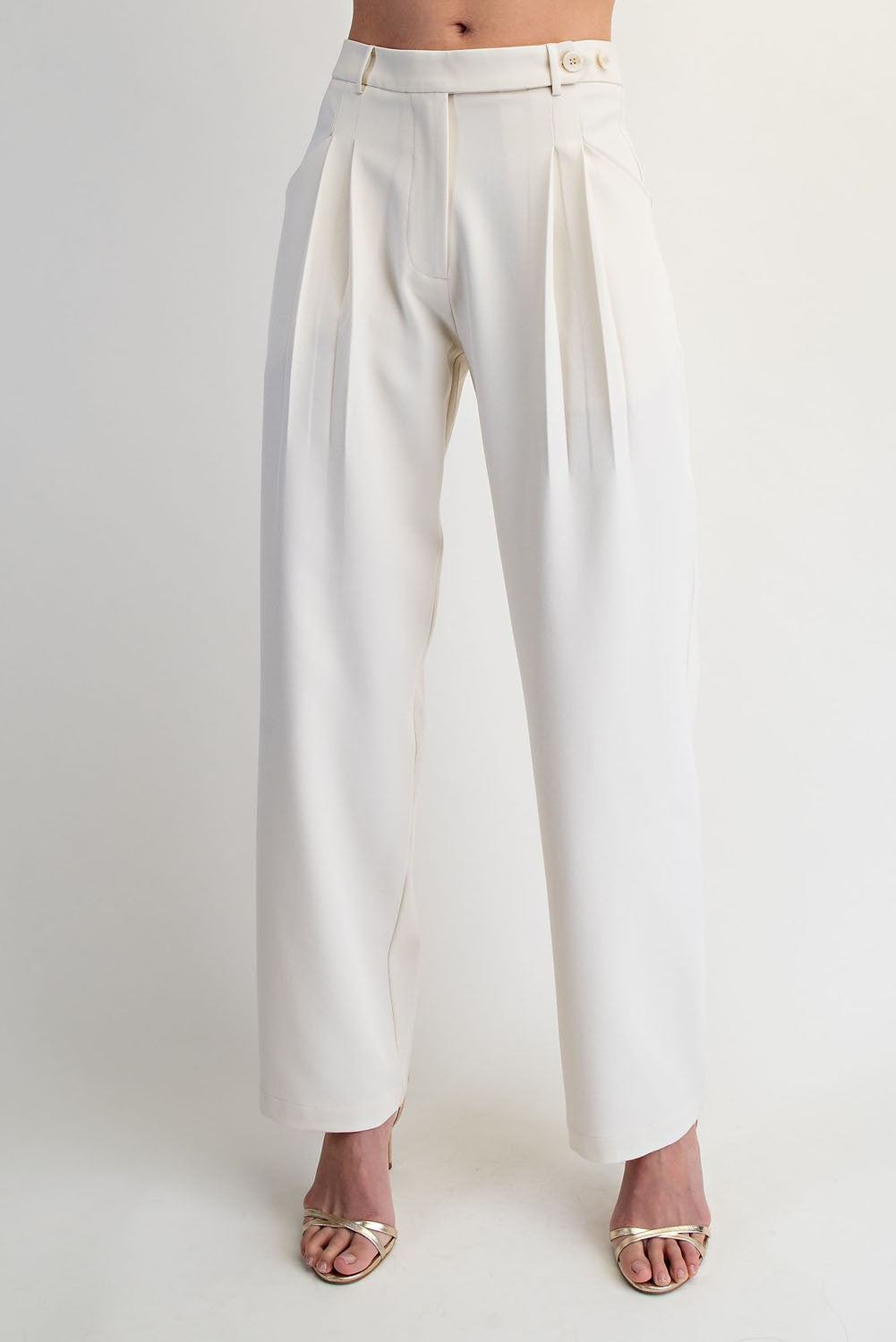 White Pleated Pockets Adjustable Lotiv waist trouser pants 