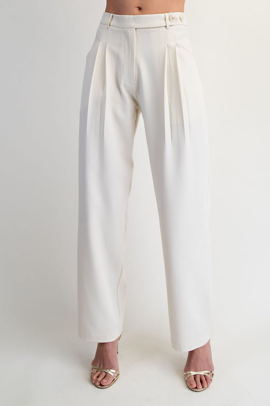 White Pleated Pockets Adjustable Lotiv waist trouser pants 