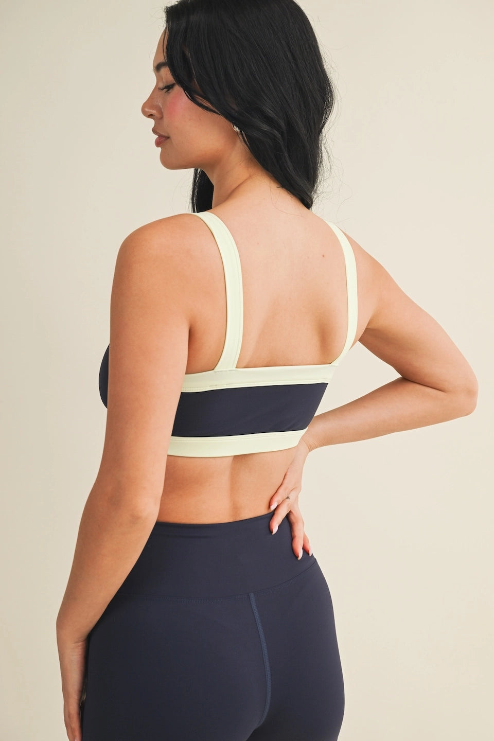 The Varsity Core Sports Bra (Cream & Navy)