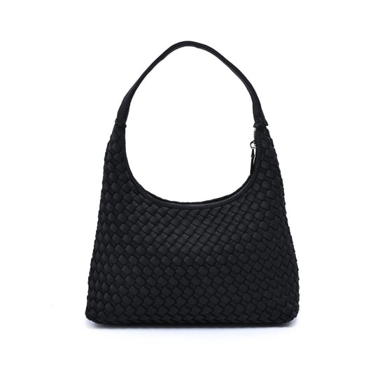 Black Woven Neoprene Shoulder Bag Women's Purse