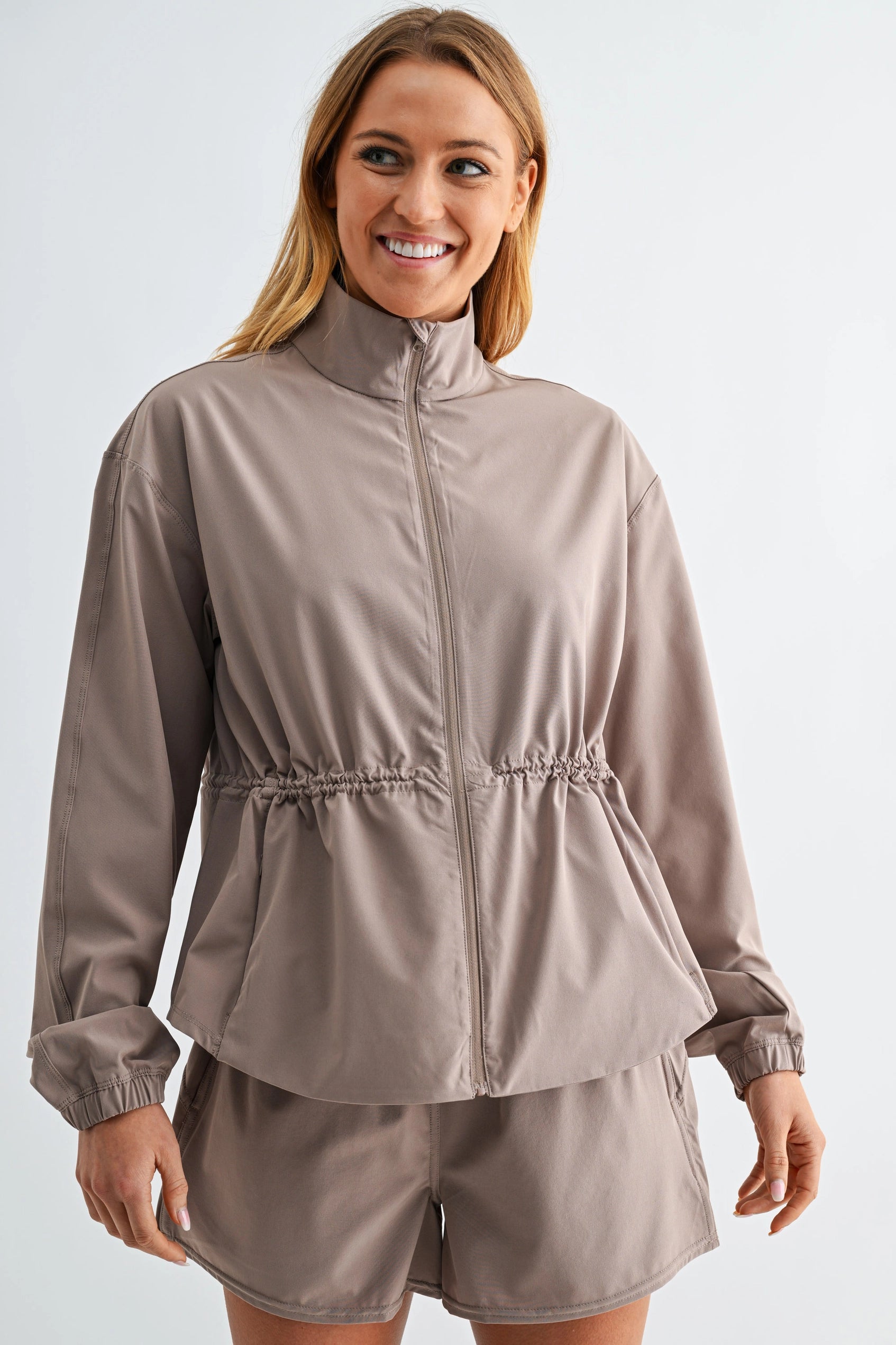 Taupe Collar Windbreaker Jacket Lotiv Basic Women's Parka