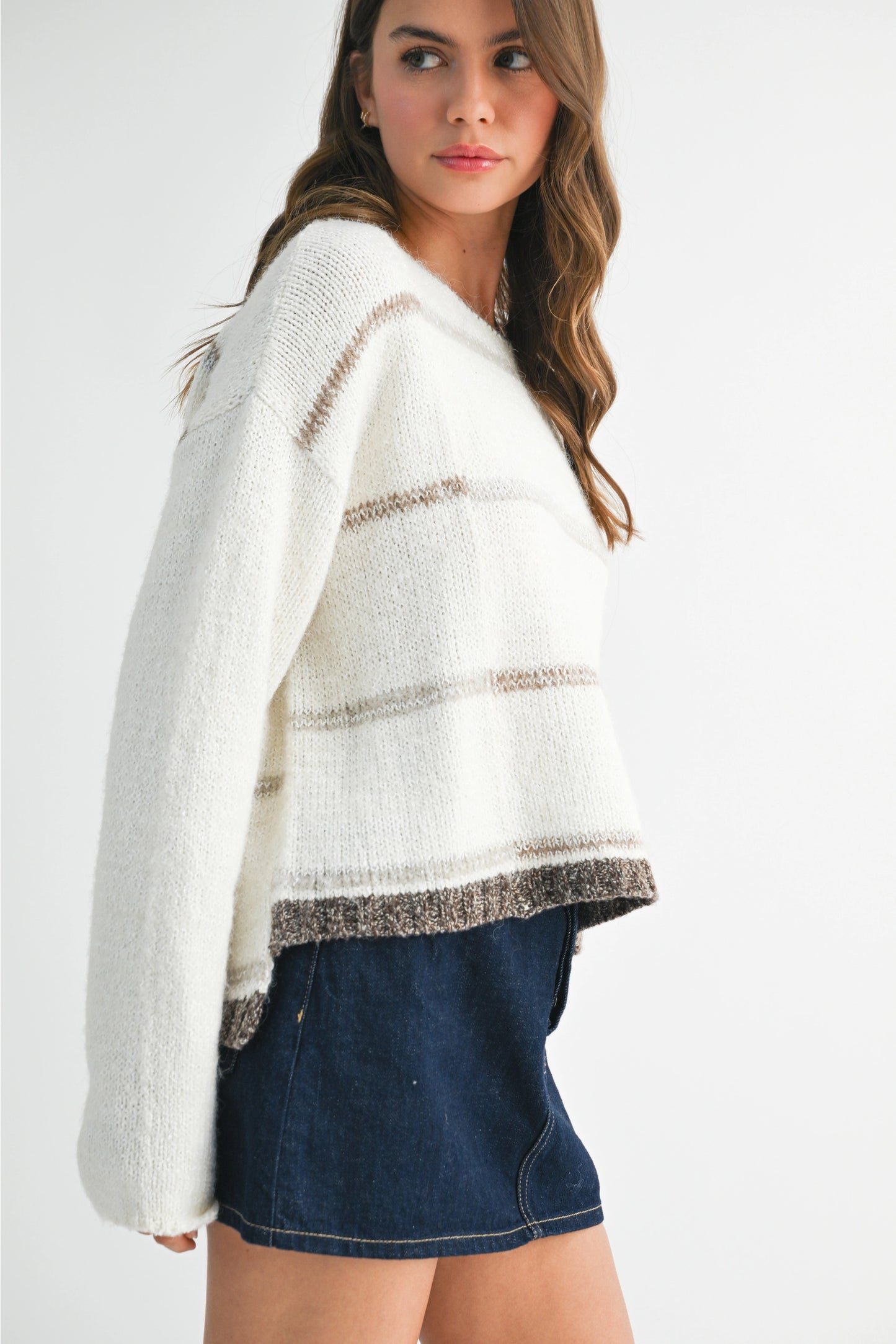 KENZIE STRIPED SWEATER (WHITE/OAT)