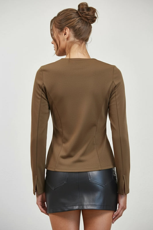 MIAH FITTED KNIT JACKET (BROWN)