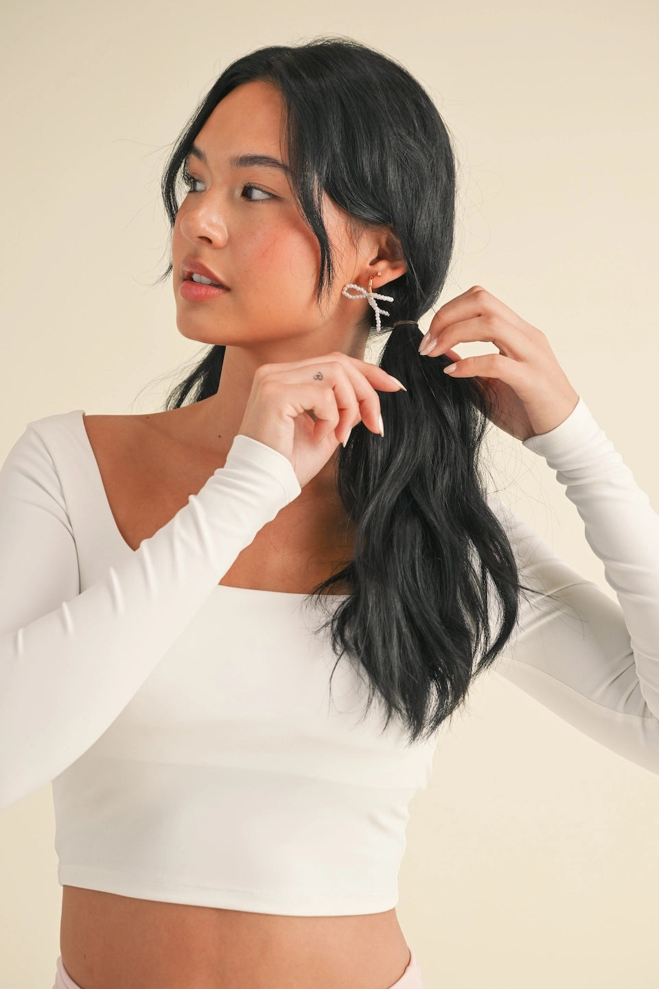 Balletcore Long Sleeve Square Neck Active Top (White)