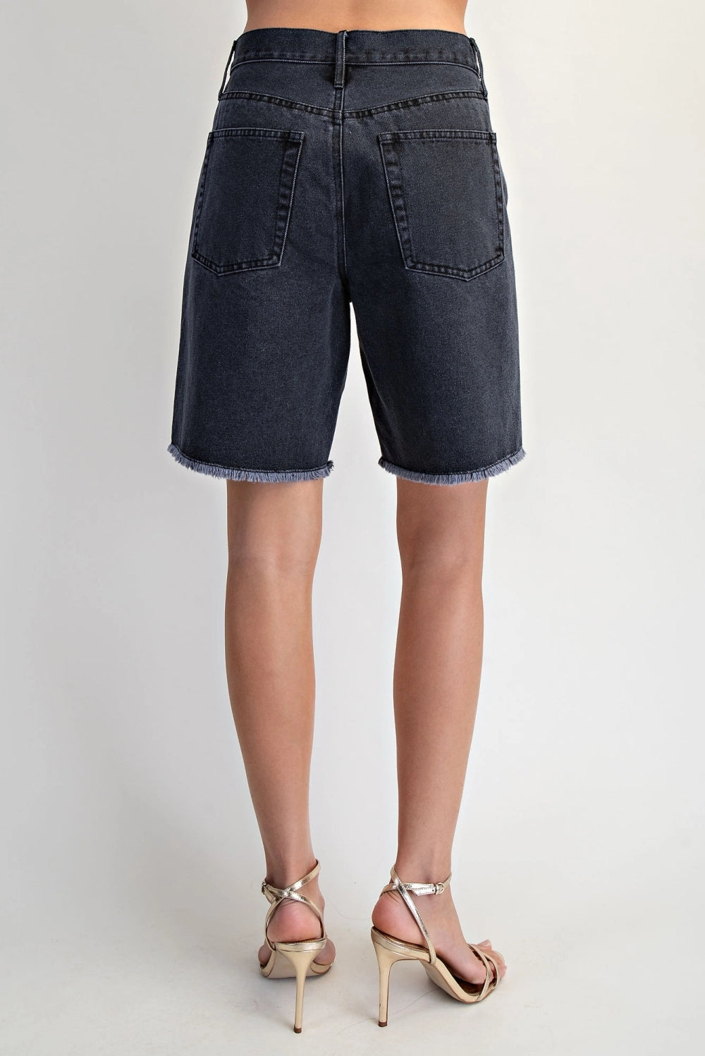 Black denim shorts Mid rise button fly jeans 