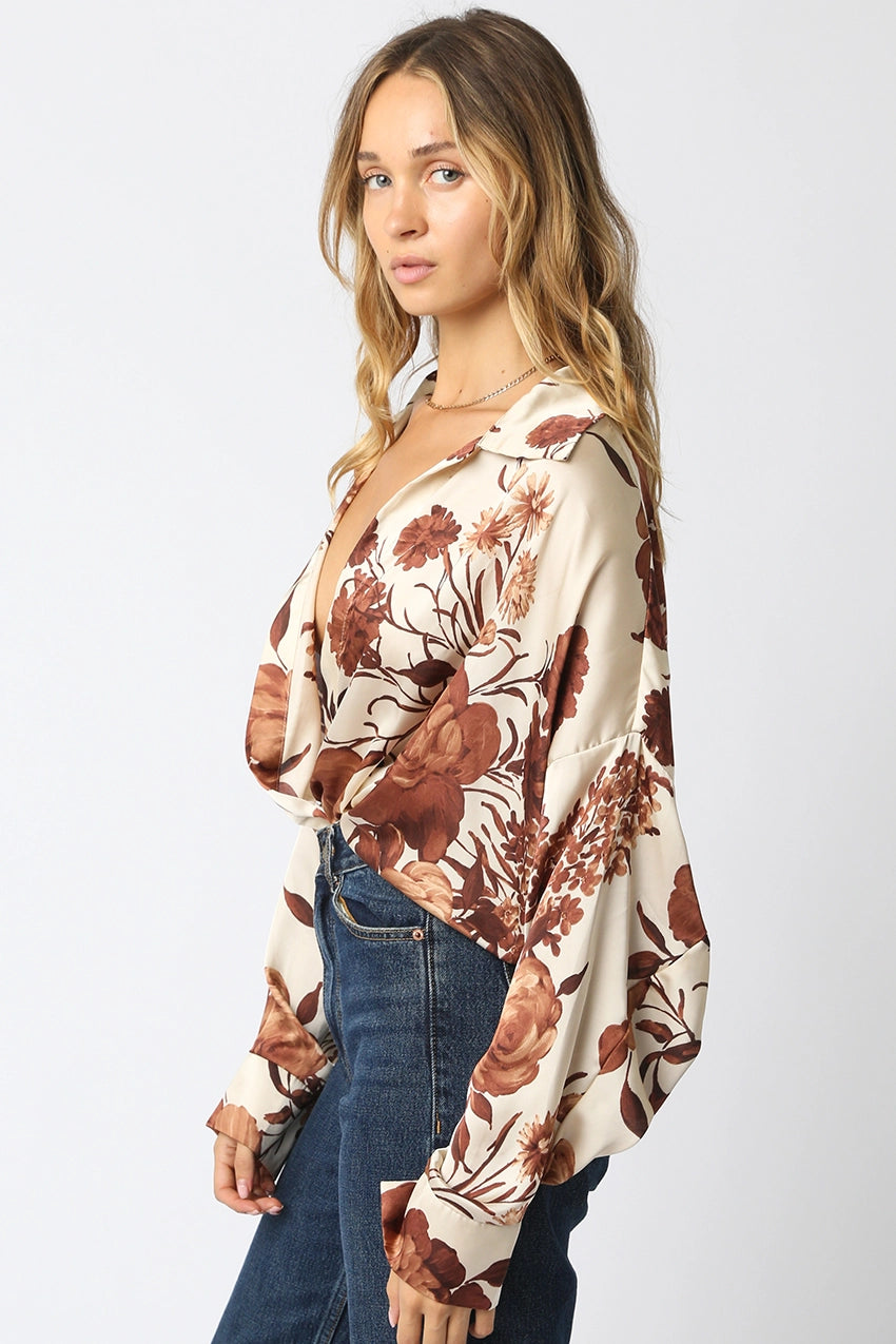 Sabrina Autumn Open Bodysuit Blouse (Cream)