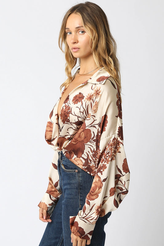 Sabrina Autumn Open Bodysuit Blouse (Cream)
