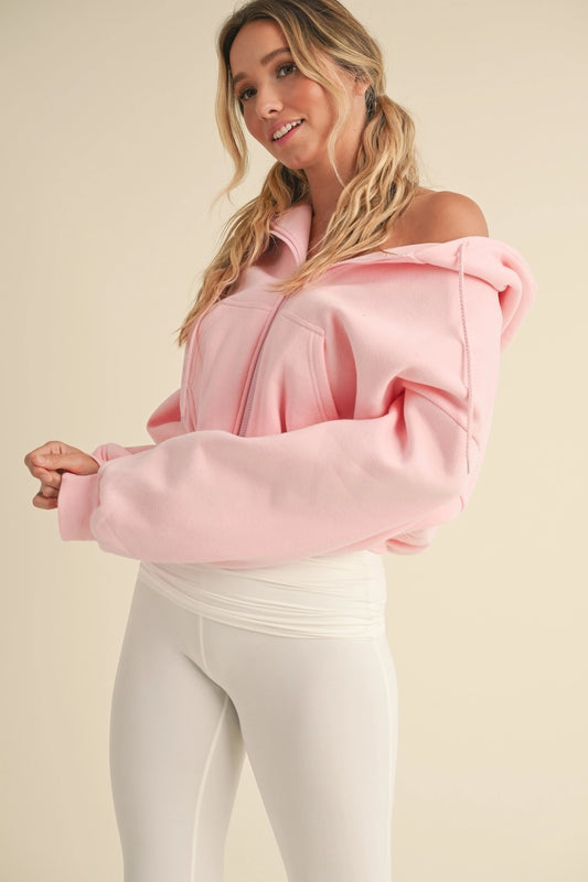 HUDA FLEECE OVERSIZED HOODIED JACKET (PINK)