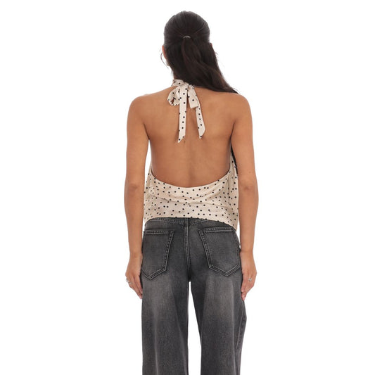 Pia Satin Polka Dot Halter Top (Beige & Black)