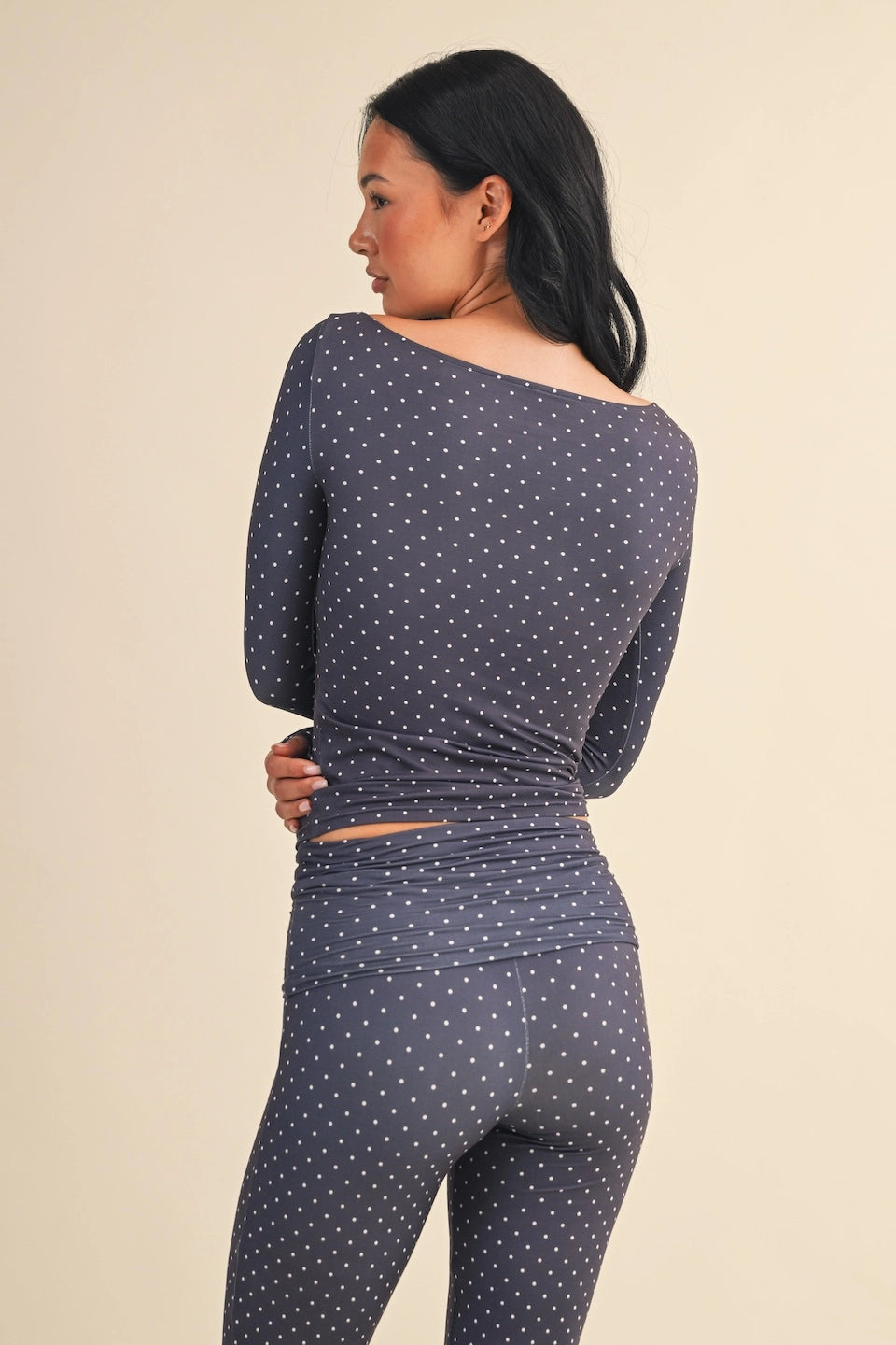 DOTTY BLUE POLKA DOT OFF SHOULDER TOP (BLUE)